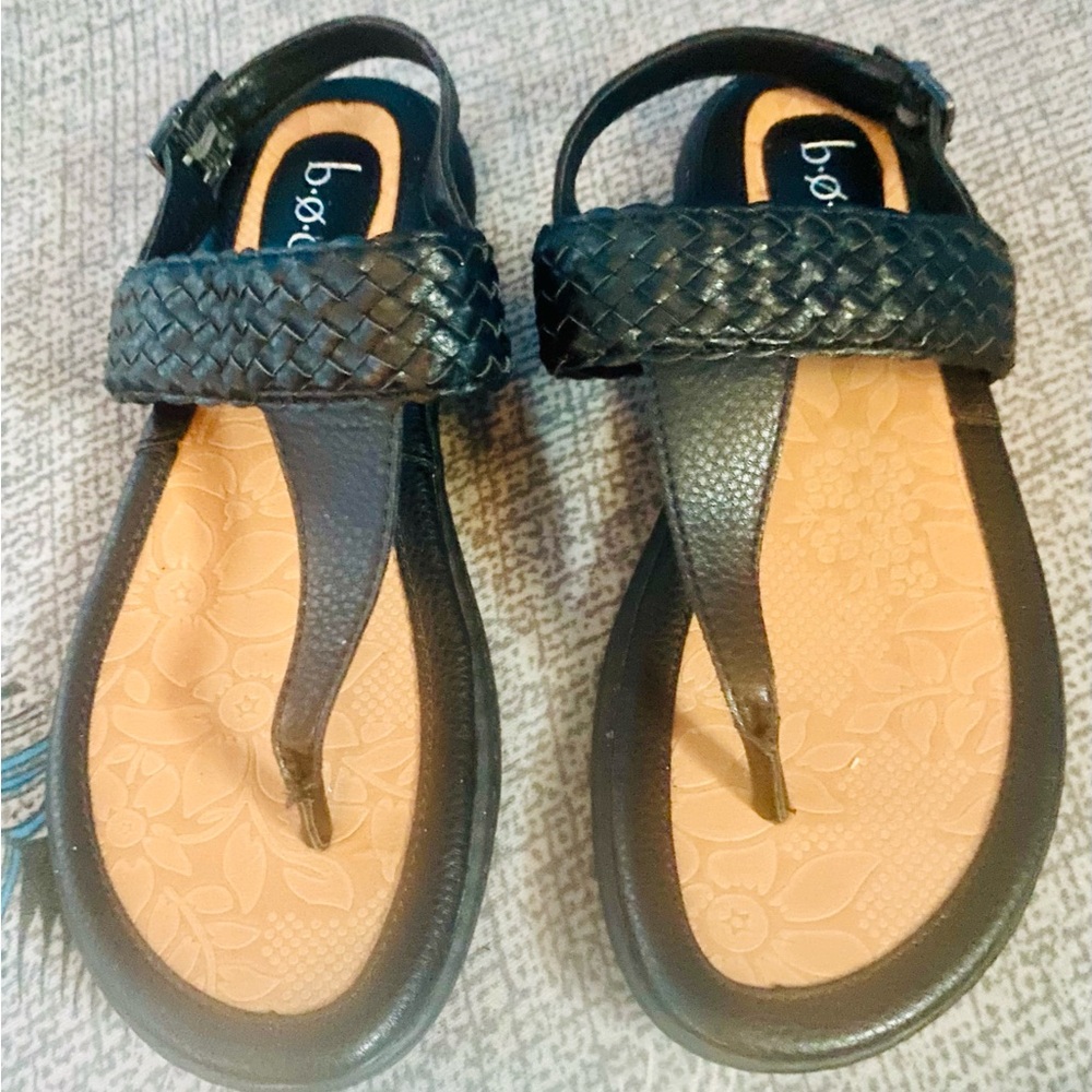 B.o.a. Black and Tan Sandals with Braided Straps